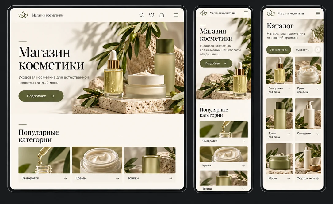 Дизайн Магазин косметики на планшете и телефонах