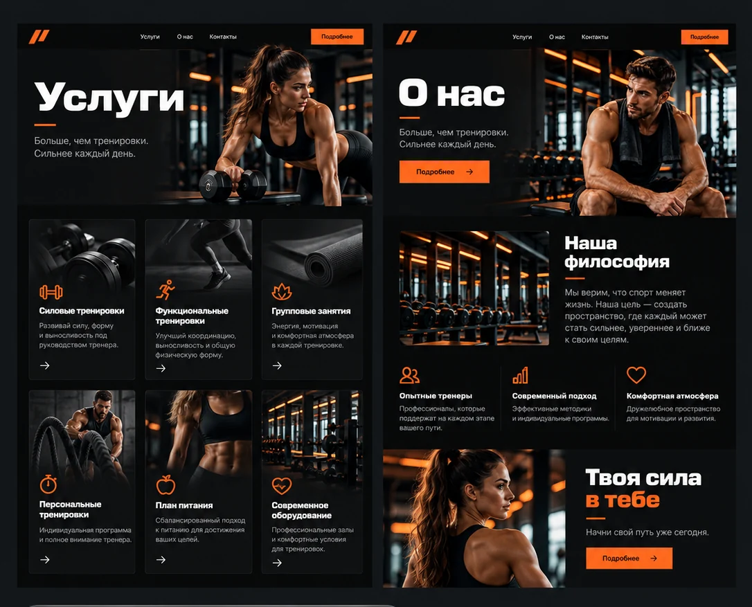 Внутренние разделы сайта: Фитнес-клуб