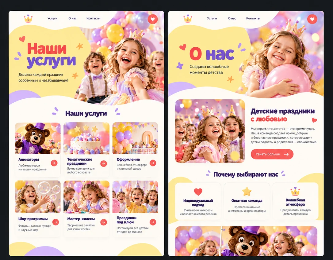 Внутренние разделы сайта: Детские праздники