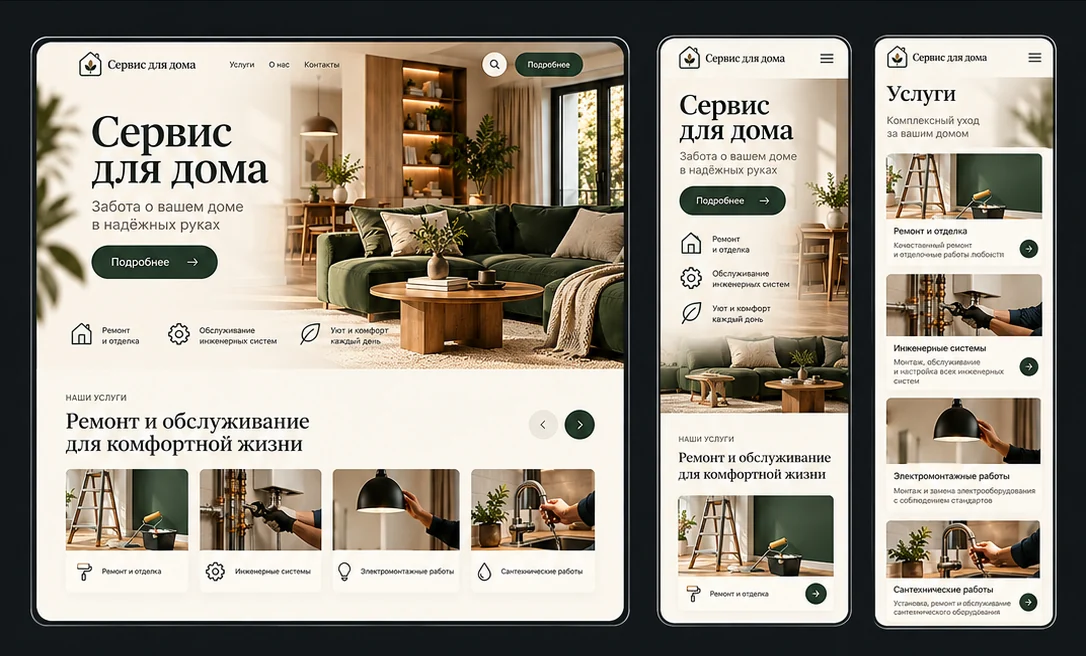 Дизайн Сервис для дома на планшете и телефонах