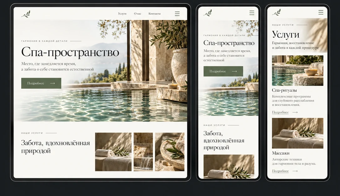 Дизайн Спа-пространство на планшете и телефонах